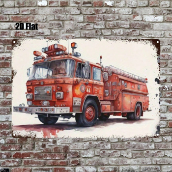CIFbuy 复古红色消防车金属标牌 8x12 英寸，复古2D平面卡车墙面装饰，适合男士洞穴、车库、家庭和办公室，送给男士的独特礼物（TikTok, temu 自提物流）