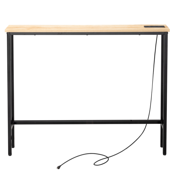 【同款编码：71691605】橡木色 1件装 三胺+铁 100*15*79cm 玄关桌 带排插（美标）-4