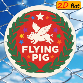 CIFbuy 飞天小猪圆形铝制标牌 7.87×7.87 英寸，“7” 英寸，彩星绿叶花环户外挂牌（TikTok, temu 自提物流）