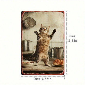 CIFbuy 复古猫咪金属墙饰 乡村铁质标牌 围裙猫图案 2D 平面 趣味细节 手工制作 家居装饰 8x12 英寸（TikTok, temu 自提物流）