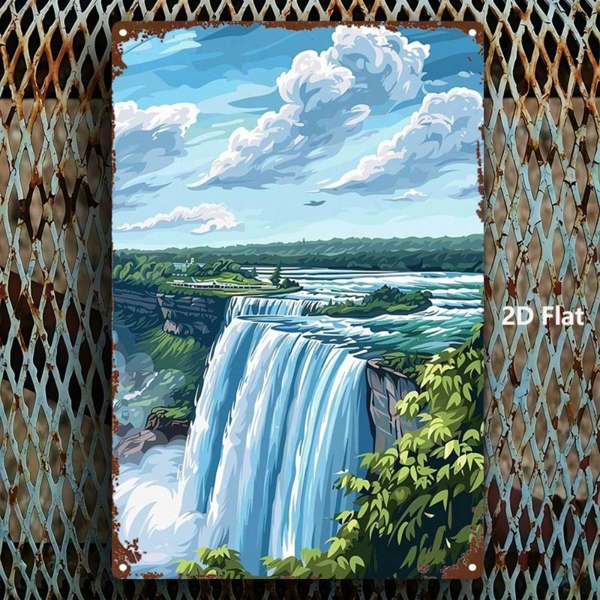 CIFbuy 1个尼亚加拉瀑布金属标牌 8x12英寸，质朴2D平铁壁饰，配以鲜艳的瀑布与绿植，复古风格，适用于室内室外 H（TikTok, temu 自提物流）-3