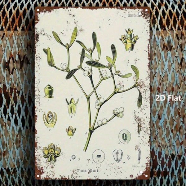 CIFbuy 槲寄生植物 复古金属铁皮招牌 2D 平面 1个 8x12英寸 经典插画 乡村复古艺术墙饰 室内外适用 （TikTok, temu 自提物流）-3