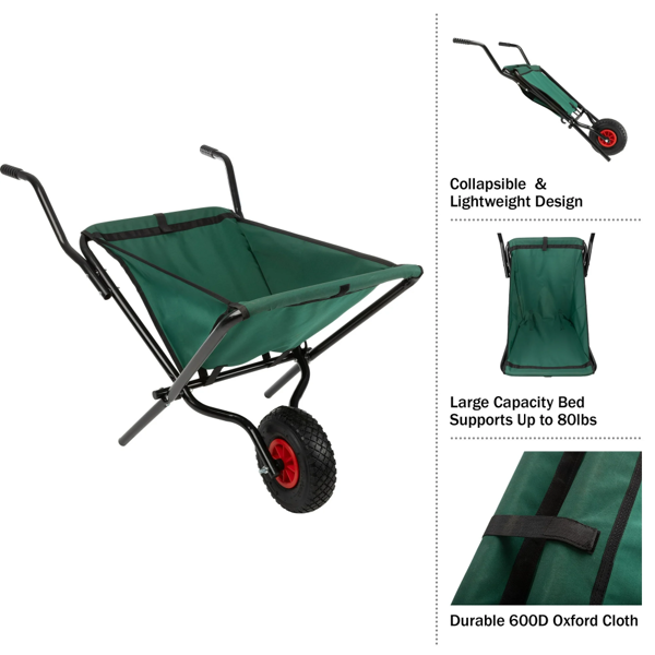 Folding Wheelbarrow with 80lb Capacity and Storage Pouches-3