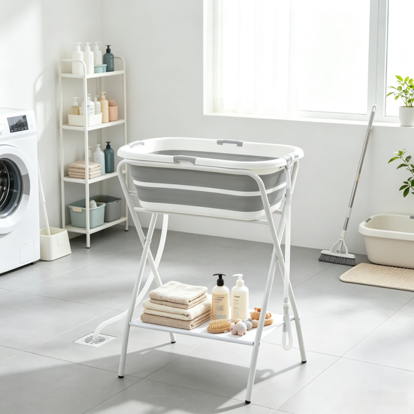 小狗专用狗浴盆——高架可折叠狗清洗站，带软管，储物架，适合小狗-5