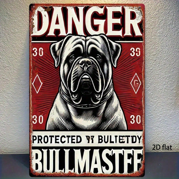 CIFbuy 复古斗牛犬金属标牌 8x12英寸 乡村铁质铭牌 危险警示 采用子弹头设计 复古墙面装饰 2D平面家居摆件（TikTok, temu 自提物流）-7