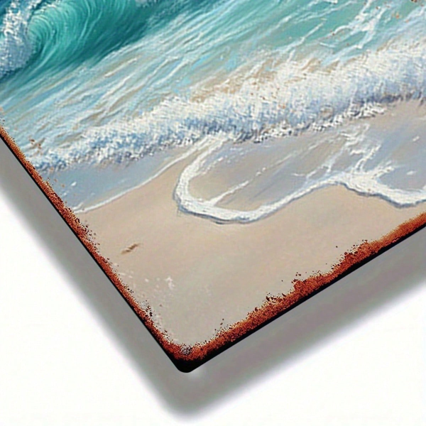CIFbuy 复古金属标牌 海滩波浪 白云蓝天 2D平面锡制绘画装饰，8x12英寸 防水防锈壁挂牌，适用于浴室 （TikTok, temu 自提物流）-6