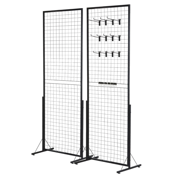 2件套2'x 5.6'格栅墙展示塔，双面落地式货架，带T形底座和夹子-3