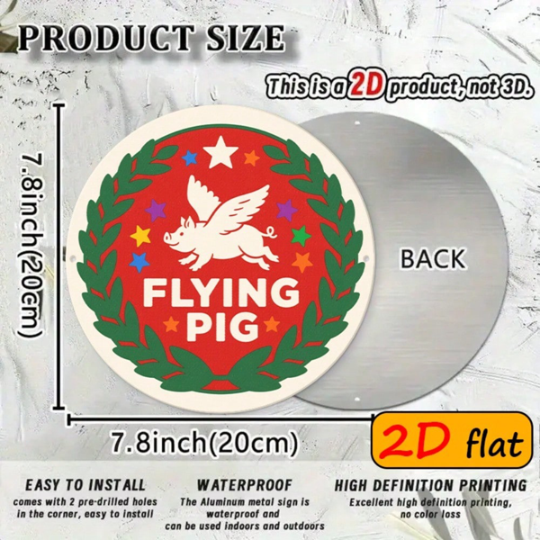 CIFbuy 飞天小猪圆形铝制标牌 7.87×7.87 英寸，“7” 英寸，彩星绿叶花环户外挂牌（TikTok, temu 自提物流）-4