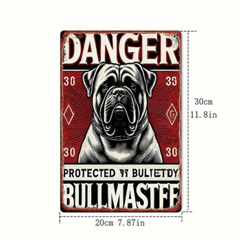 CIFbuy 复古斗牛犬金属标牌 8x12英寸 乡村铁质铭牌 危险警示 采用子弹头设计 复古墙面装饰 2D平面家居摆件（TikTok, temu 自提物流）