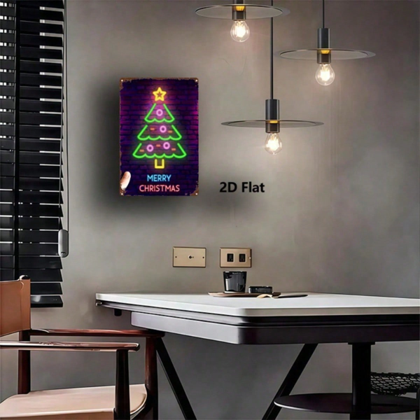 CIFbuy 复古金属圣诞树墙饰 1个 8x12英寸 2D 平面铁皮牌 多色 圣诞快乐文字 夜光霓虹效果 （TikTok, temu 自提物流）-4