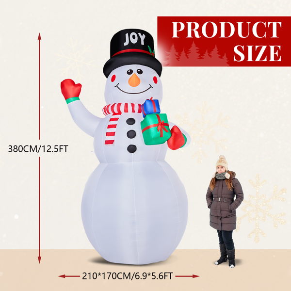 12FT 高款礼物盒雪人 3颗白光LED 加1个灯盘 190D涤纶  圣诞充气装饰 12V 12V,2000mA 美规-3