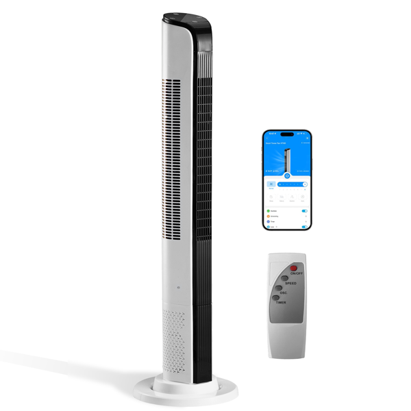 美规 TS-03RW 塔扇 110V 65W 42英寸 圆柱形 不带水箱 带遥控/带APP/带WiFi/电子显示/按键控制 塑料机身 全铜电机 黑白 塔扇 家用 3档 3种模式   12小时定时-2