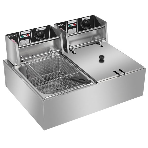英规 IEF-82 220.00V 5000W 22.8QT/21.6L 电炸锅 银色 不锈钢 双缸-14