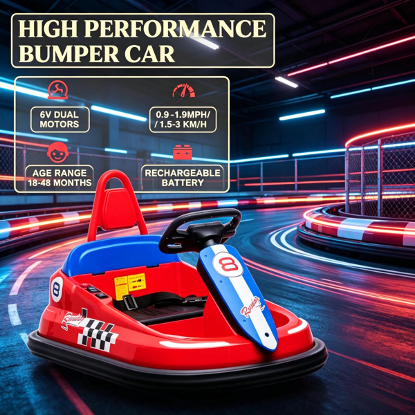 红色6V儿童碰碰车——室内游乐室360°旋转电动骑乘-6