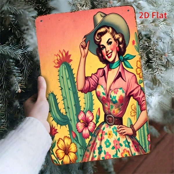 CIFbuy 复古西部牛仔仙人掌金属墙饰，8x12英寸质朴铁质标牌，西南乡村风格挂饰，二维平面款（TikTok, temu 自提物流）-6
