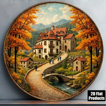 CIFbuy 8×8 英寸复古秋日小镇 2D 平面圆形标牌，“” 平面圆形标牌，乡村别墅墙面装饰挂牌（TikTok, temu 自提物流）