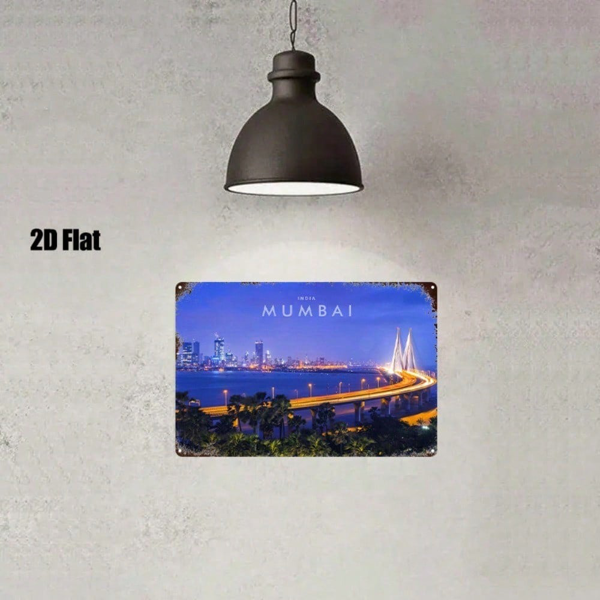 CIFbuy 1件 印度孟买金属标牌 8x12英寸铁质铭牌墙饰，2D平面温馨房间装饰，耐用室内墙面装饰，适用于家居（TikTok, temu 自提物流）-3