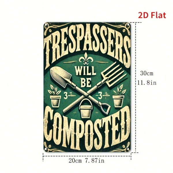 CIFbuy 1件 复古质朴2D平铁墙饰 8x12英寸 越界者将被堆肥 园艺装饰，绿植工具图案 农场风（TikTok, temu 自提物流）-2