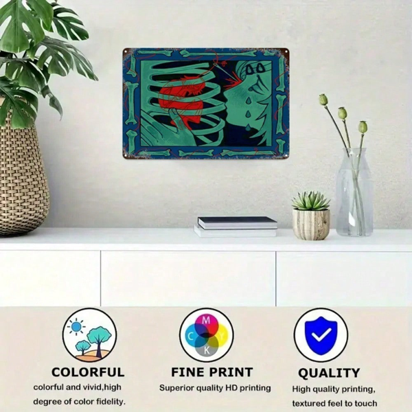 CIFbuy 复古抽象红蓝骷髅金属墙饰，8x12英寸二维平面铁艺画牌，复古家居、酒吧、车库装饰（TikTok, temu 自提物流）-5