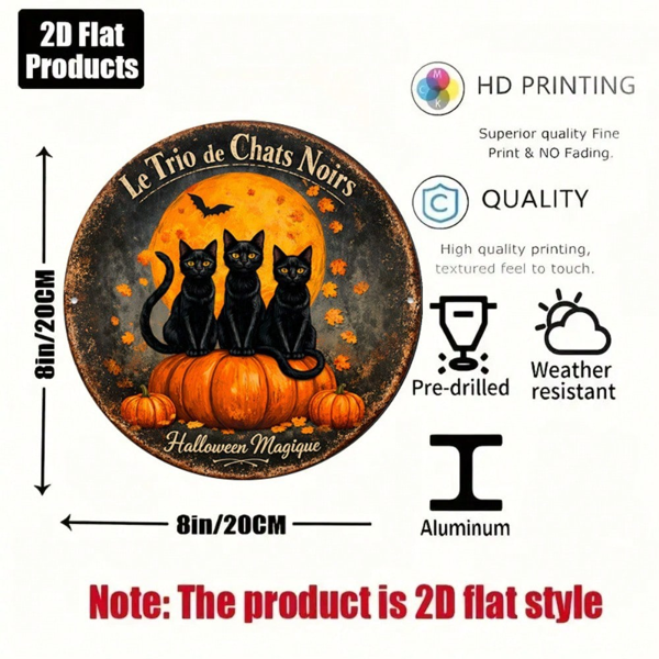 CIFbuy 1 个 8×8 英寸 2D 平面圆形标牌，“三只黑猫复古挂牌” 平面圆形标牌，三只黑猫复古挂牌（TikTok, temu 自提物流）-5