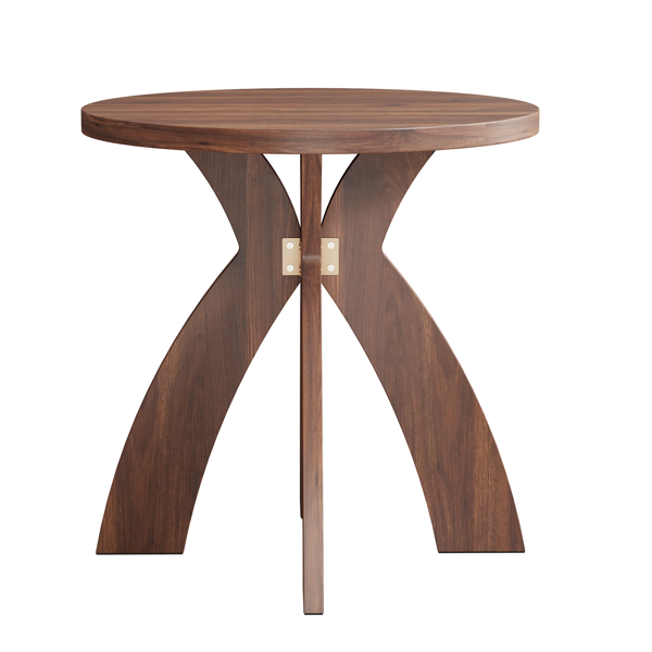 胡桃色 密度板贴三胺 60*60*60cm 弧形交叉腿 圆形 边几-5