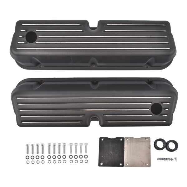 气门室盖 2x Tall Black Valve Cover Kit  Replacement for Ford SBF 289 302 351W 1962‑1985 Black Aluminum-7