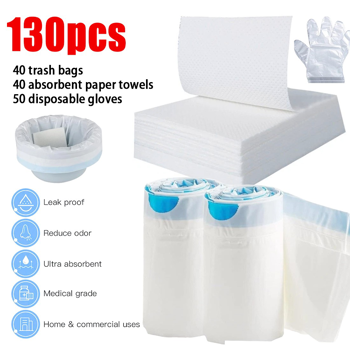 40PCS坐便器垃圾袋(含吸水垫）+50只一次性手套