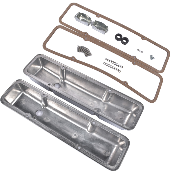 气门室盖 Aluminum Short Finned Valve Covers w/Gaskets Fit for 1958-1986 Chevy SBC 283-400-2