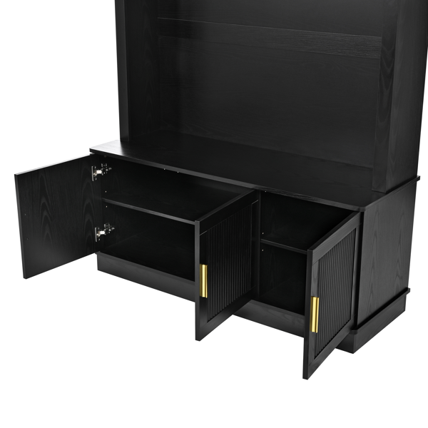 农舍风格布艺拱形顶衣帽架，带 5 个金属挂钩；多功能玄关家具，带可调节搁板；中世纪风格凹槽门玄关长凳，木纹饰面，适用于走廊，黑色-16