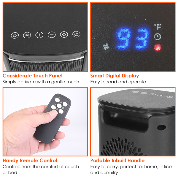 （物流随机发，自提可发加拿大）便携式陶瓷取暖器，1500W 电暖器，支持 90° 摇头、遥控、12 小时定时，具备倾倒 & 过热保护，适用于家庭、办公室、宿舍-12