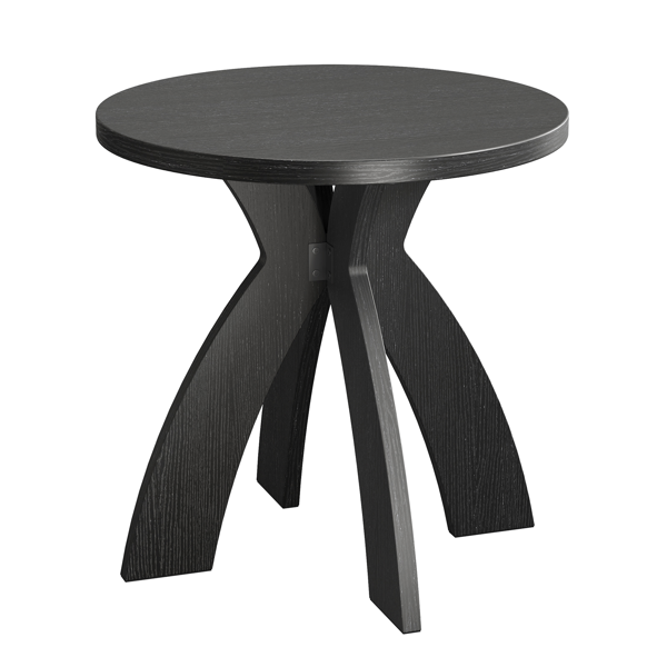 黑色 密度板贴三胺 60*60*60cm 弧形交叉腿 圆形 边几-5