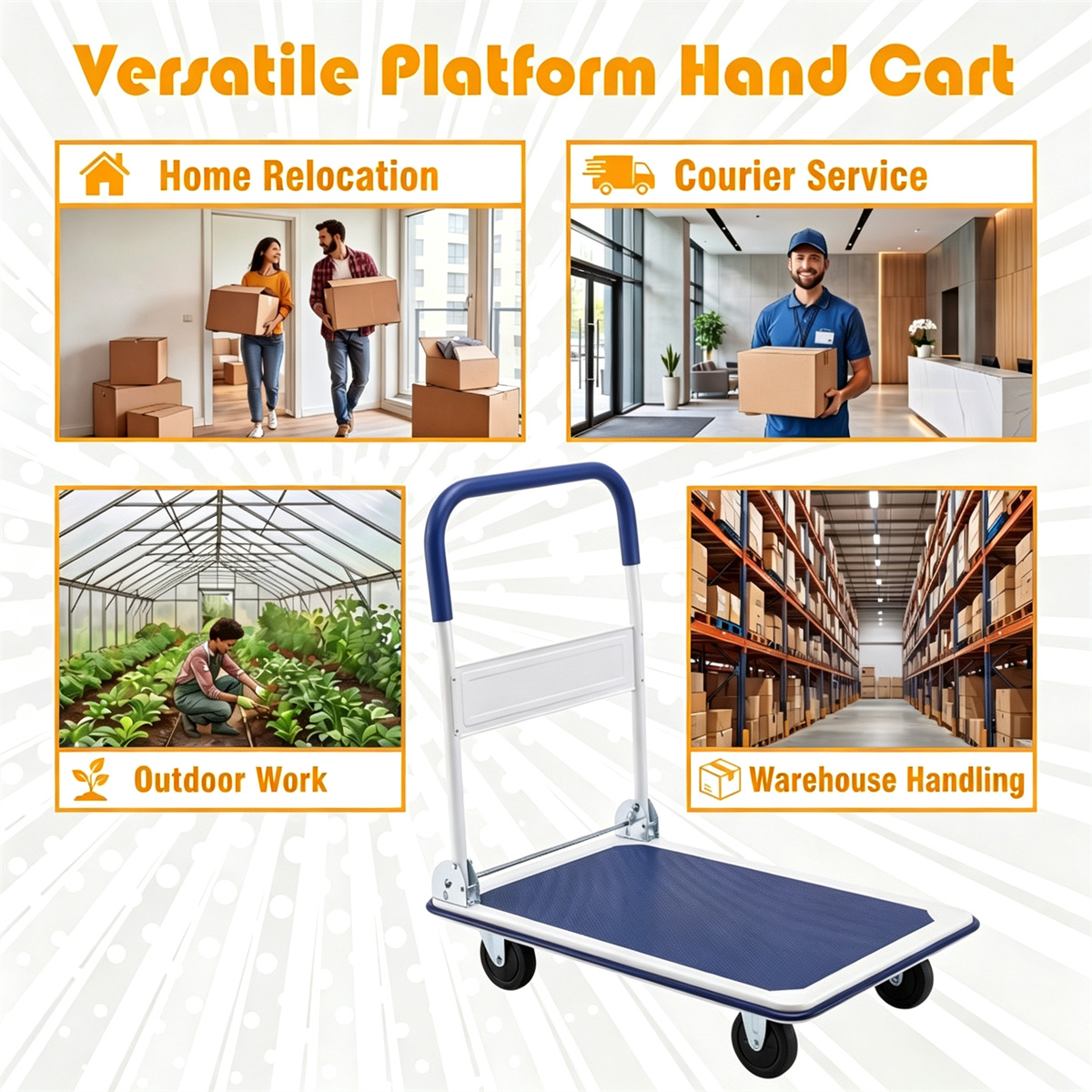 660LBS Capacity Folding Platform Hand Truck, Heavy-Duty Metal Push Cart with Non-Slip Platform view 3