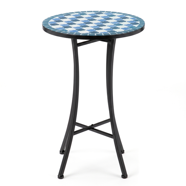 14inch  蓝白棋盘格铁桌面  圆形 马赛克边桌-3