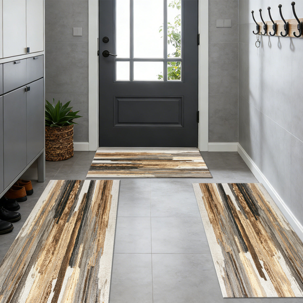 三件套厨房地毯，防滑可水洗，抽象图案厨房走廊地毯，柔软舒适，适用于水槽、地板、入口、走廊和浴室。-10