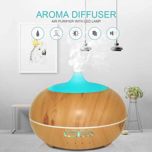 550 毫升精油香薰机，超声波雾化香薰仪；配备七色氛围灯，缺水自动停机，适用于居家、卧室、宠物房 —— 浅黄款-2