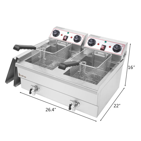 英规 IEF-102V 220.00V 6000W 24.9quart/23.6L 电炸锅 银色 不锈钢 水龙头双缸-5