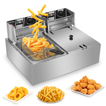 美规 EH82 110V 3400W 22.8QT/21.6L 电炸锅 银色 不锈钢 双缸/调温/UL电源线