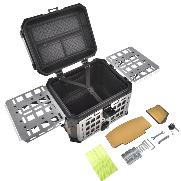 铝合金车尾箱 Aluminum Alloy 45L Motorcycle Tail Box w/Double Lock System Titanium w/Black Backrest-8
