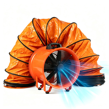 25FT PVC管道软管工业通风扇，520W高效轴流排气扇3300 RPM，低噪音7叶鼓风机，用于仓库地下室隧道排烟