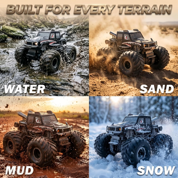 怪物卡车玩具，防水360°旋转4x4遥控卡车，两栖遥控怪物卡车，2.4GHz全地形越野皮卡玩具遥控车-7