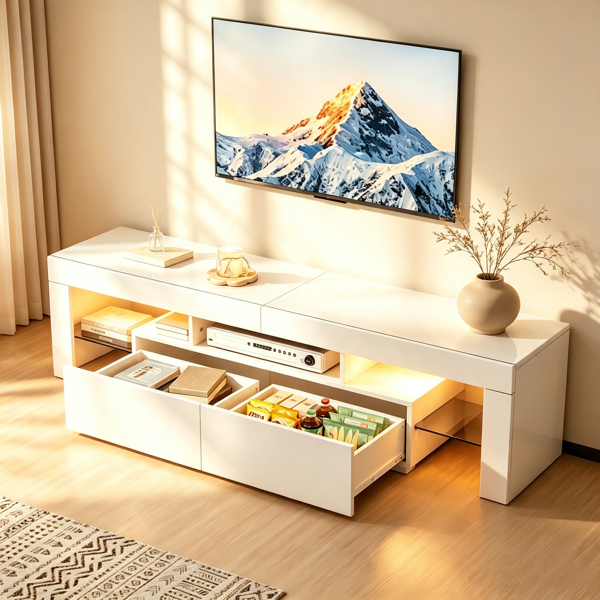 白色 密度板 UV 156*35*40cm 双抽 桌面截断 带RGB 电视柜 LTS0WP-8