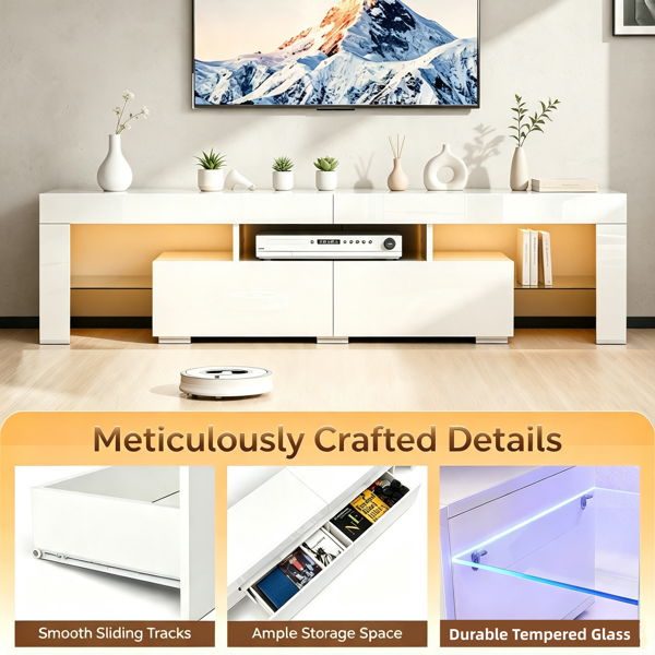 白色 密度板 UV 156*35*40cm 双抽 桌面截断 带RGB 电视柜 LTS0WP-5