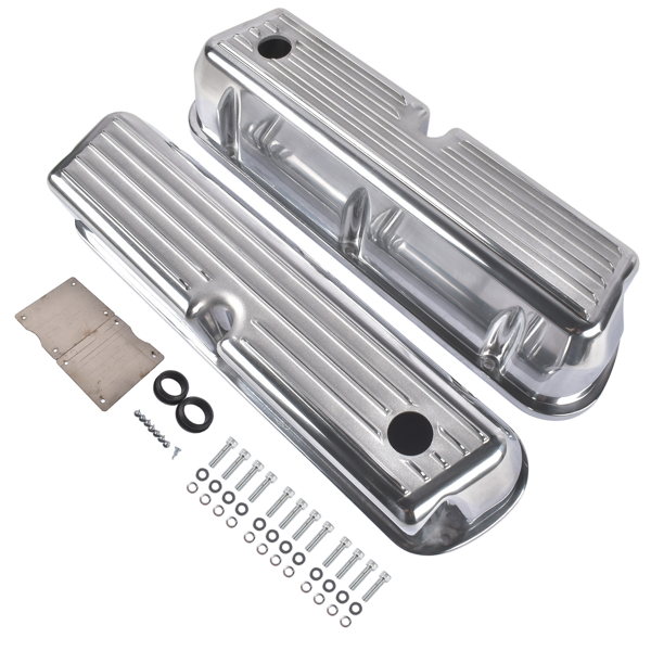 气门室盖 Set of 2 Tall Valve Covers Ball‑Milled Polished Replacement for Ford SBF 260‑351W Engines-1