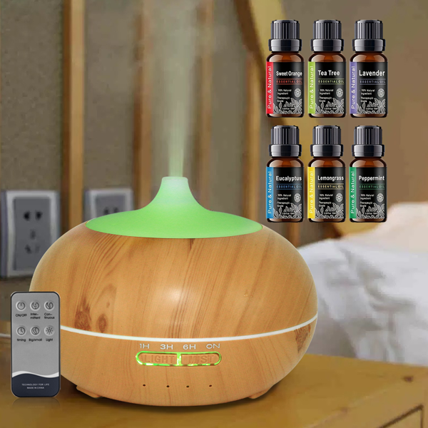 550 毫升精油香薰机，超声波雾化香薰仪；配备七色氛围灯，缺水自动停机，适用于居家、卧室、宠物房 —— 浅黄款-13