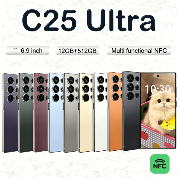 C25 Ultra 解锁版手机，5G 12+512GB 智能手机，6900mAh 电池，6.9英寸高清屏幕，Android 14 系统，/内置触控笔/双卡/指纹解锁/面部识别-2