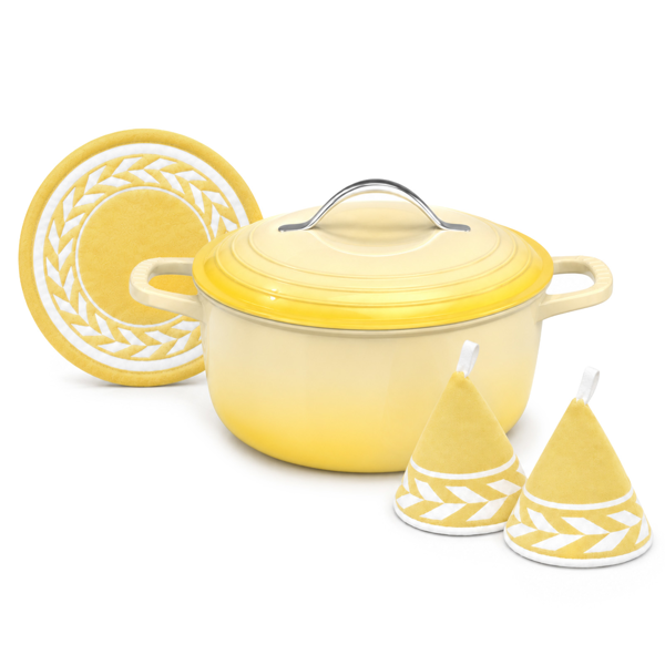 不锈钢手柄 7.5QT 7.1L 圆形 珐琅锅 黄色渐变 含手套 隔热垫-6