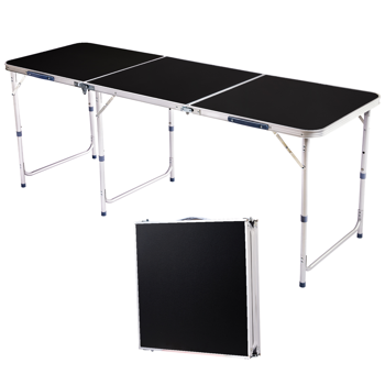 【同款编码：09520892】6ft  黑色  户外折叠桌  铝合金  长方形  50kg 三折桌面 FC
