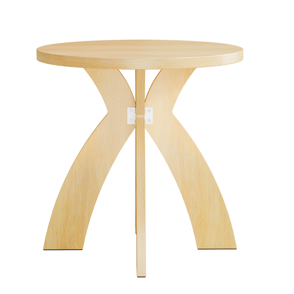 原木色 密度板贴三胺 60*60*60cm 弧形交叉腿 圆形 边几-2