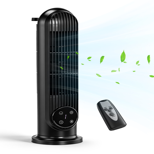 美规 RTW-CR 塔扇 110V 25W 16英寸 迷你柱形塔扇 触控 带遥控  塑料机身 铜电机 黑色 家用 3档 可摇头 9小时定时 落地壁挂两用款-1