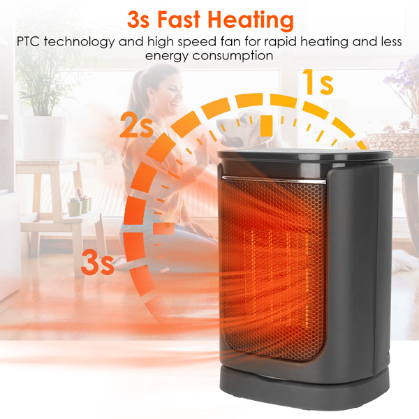 （物流随机发，自提可发加拿大）便携式陶瓷取暖器，1500W 电暖器，支持 90° 摇头、遥控、12 小时定时，具备倾倒 & 过热保护，适用于家庭、办公室、宿舍-2
